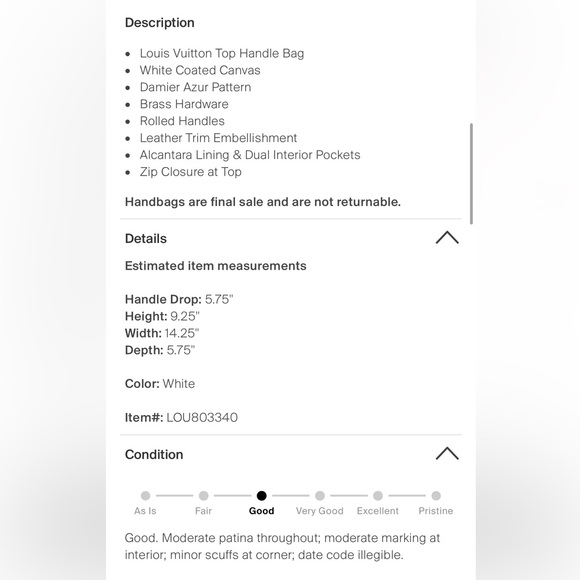 White Louis Vuitton Top Handle Bag - Picture 8 of 8